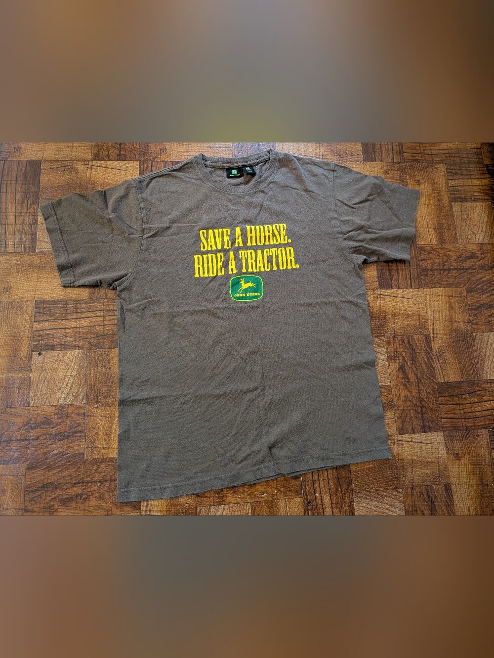 Vintage Y2K John Deere Save A Horse Ride A Tractor Size Large Farmer Brown